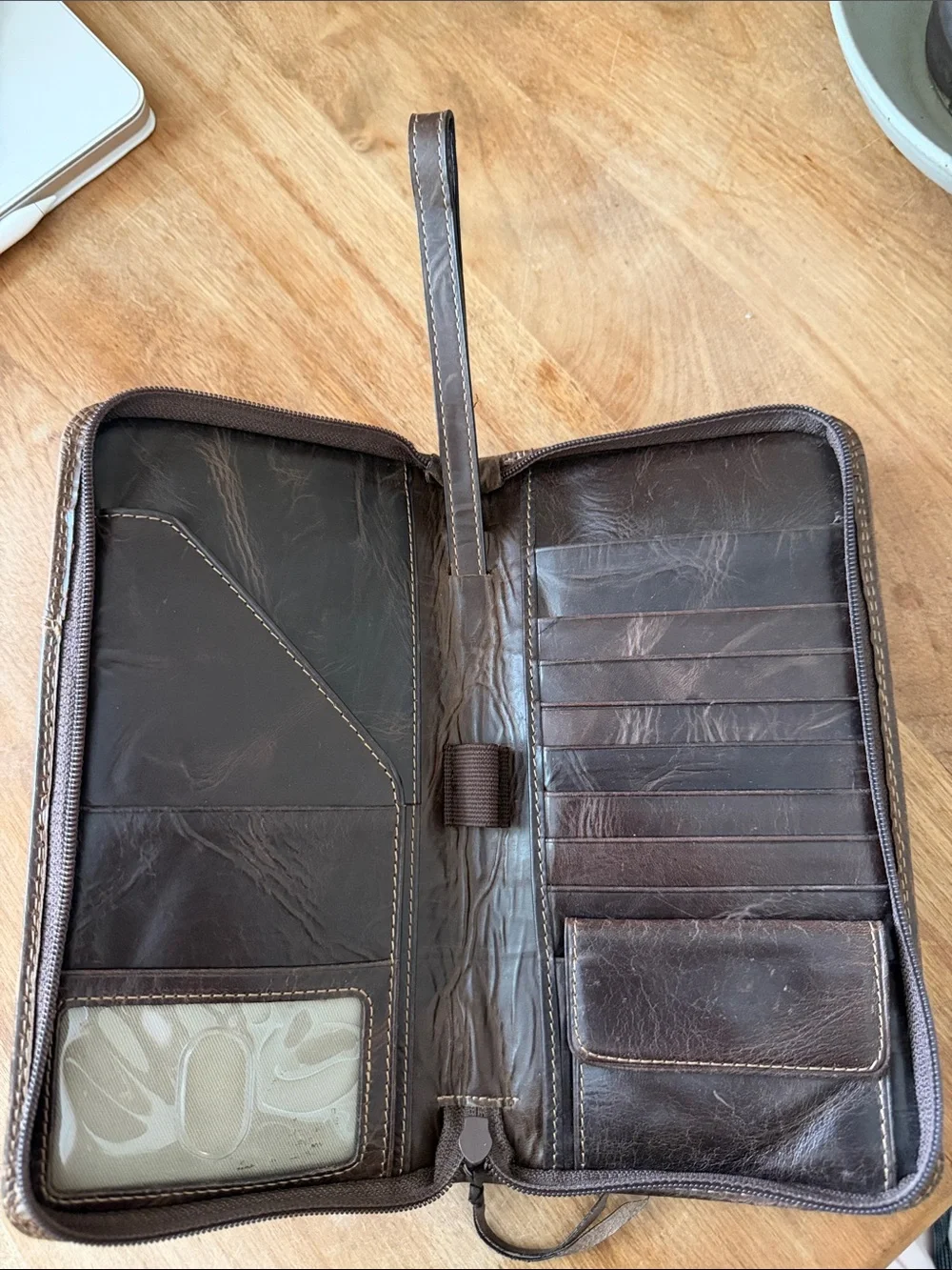 Men's Brown Leather Zip Wallet - Classic Travel Organizer